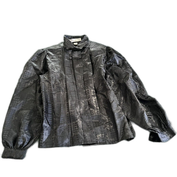 Joan Harper Vintage Black Blouse Size 12  Button Down 1980s - Picture 1 of 7